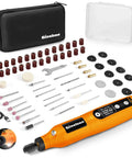 GINELSON cordless rotary tool kit with 70 accessories; orange tool body, black carrying case