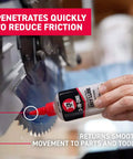 Applying Dry Lube Drip Oil For Tools And Gear, 4 Oz, 100 Percent Dry To Touch on a saw blade, quick dry, corrosion protection.