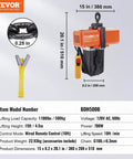 VEVOR BDH500B 1100 lb electric chain hoist, 120V, 15 ft lift, orange unit with G100 chain