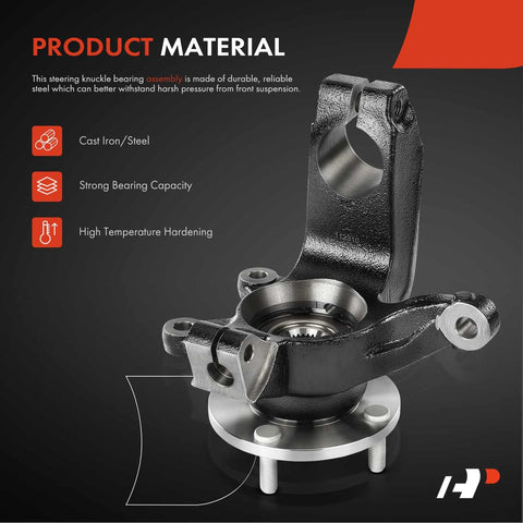Front Right Steering Knuckle And Wheel Bearing Hub Assembly For Ford Focus 2006 2007 2008 2009 2010 2011 Passenger Side Drop In Replacement Front Suspension Fits 2011 With Four Bolt Wheels showing cast iron steel material details.