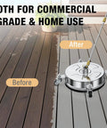 Beast 14 Inch Pressure Washer Surface Cleaner with 4 Wheels and Stainless Steel Housing cleaning a wooden deck