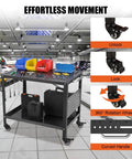 Hella Sturdy Steel Welding Workbench Table With Roll Away Casters And Side Tool Tray 36 X 24 Inch in garage with tools and bins