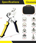 Premium Snap Fastener Kit With Case 100 Sets Of 15mm Stainless Steel Snaps Heavy Duty Snap Button Kit shown with handheld press and tool case