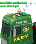 Green farm truck toy with LED lights and sound, part of the Huge 25.6 Inch 3 In 1 Farm Truck Toy Set For Kids Ages 3 To 6.