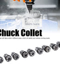 Solid 9Pc Er8 Collet Set For Cnc Mill And Lathe High Speed Steel Tool Chuck, showing 9 collets from 1 to 5mm size.