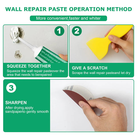 Instructions for using Drywall Repair Kit For Quick Hole Fill And Wall Mending, No Fuss Patch For Cracks And Dents, Fast Dry Spackle