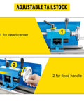 Adjustable tailstock on Dead Nuts Accurate Mini Metal Lathe 7 X 14 Inch for precise turning and threading operations.