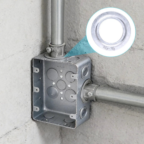 80 Piece Rigid Conduit Reducing Washer Kit For Electrical Boxes With 3/4 To 1/2, 1 To 3/4, And 1 To 1/2 Knockout Reducers, Zinc Plated Steel Assortment For Quick Box Openings And Slick, Flexible Wiring Projects. 3/4 to 1/2 reducer in metal junction box