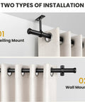 Built Tough Adjustable Curtain Rod Set 72 To 144 Inches 1 Inch Diameter with ceiling and wall mount installation options