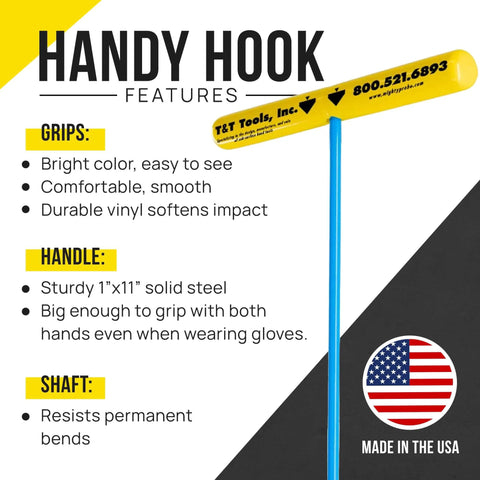 Heavy Duty Handy Hook 30 Inch With Three Eighths Inch Round Pump End for lifting manhole covers, featuring bright easy-to-see grips.