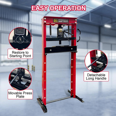 20 Ton Hydraulic Shop Press With Floor Plate Set For Garage Use, Heavy Duty Metalworking Press For Stamp Work and Gear Removal