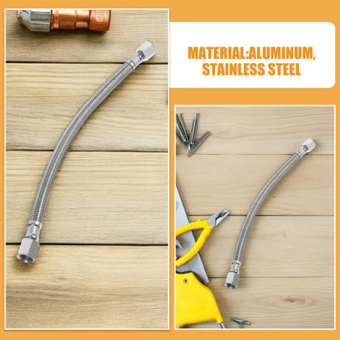 Heavy Duty Beefed Up Air Compressor Replacement Hose Kit With Stainless Steel And Aluminum Tubes on wooden surface