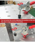 5/8 Inch Insert Clamp Fixture For Welding Tables, Quick Press Clamp With Sliding Jaws, Mounted on Benchtop with Ruler