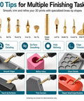 Guide showing 10 brass tips from 18-Piece Pro-Grade 3D Print Finishing Tool Kit With Heat Set Insert Tips And Brass Soldering Iron Tips.