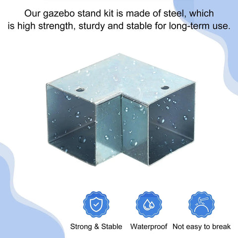 Heavy Duty 2 Way Gazebo Brackets Kit For 2x2 Lumber, Right Angle Corner Brackets For DIY Post Bases, Outdoor Patio Gazebos And Log Cabins, Galvanized Steel, 4 Pack