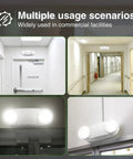 6 Pack Hardwired LED Emergency Lights With Battery Backup, Two Adjustable Heads, mounted in commercial hallways