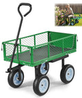 Beast Mode 500 Lbs Garden Cart With Seat, 2-In-1 Wagon And Stool, 10-Inch Flat Free Wheels, adjustable handle, green