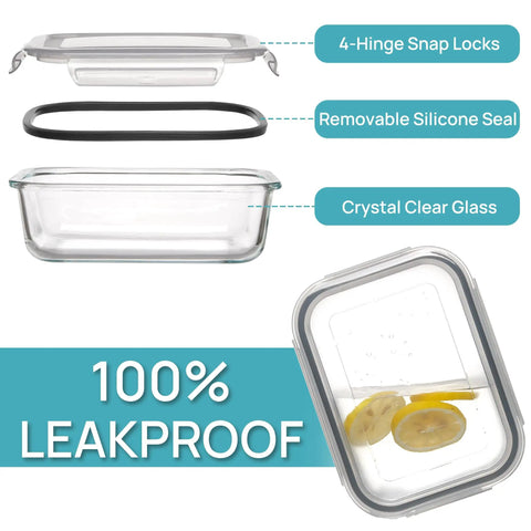 Components of 5 Pack 22oz Glass Meal Prep Containers With Snap Airtight Lids Microwave Oven Freezer And Dishwasher Safe Glass Storage