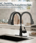 Solid Brass Kitchen Faucet With Pull Down Sprayer High Arc Single Handle with 360° rotation in farmhouse kitchen setting