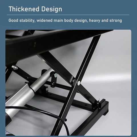Heavy Duty Electric Lift Table With Sixty Pound Weight Capacity And Slick Wireless Height Adjustment For Maker Spaces smart steel chassis and support stability.