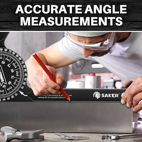 Person using 7-Inch Aluminum Miter Saw Protractor With Laser Inside And Outside Readouts, Precise Angle Finder For Crown Molding