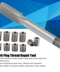 Universal Spark Plug Thread Repair Kit With M10x1.0 Inserts And M12x1.0 Tap In Stainless Steel For Automotive Engines displayed