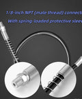 29 Inch Flexible Grease Gun Hose Kit With Spring Shield One Eighth Inch NPT Ends Built Tough High Pressure Extension Non Slip Couplers Sharp Nozzle And Heavy Duty Grease Gun Accessories