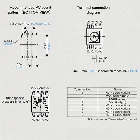 Piezoresistive Water Level Sensor For Washing Machine Control Board With 8 Pin DIP Analog Output Low Pressure 6 KPa Compatible With Whirlpool Maytag Amana 2 Pack Real Time Level Detection For Precise And Reliable Fill. 8-pin DIP wiring diagram