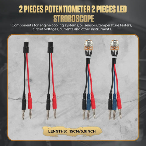 2 pieces potentiometer and 2 pieces LED stroboscope cables, 15cm length, for engine cooling systems, oil sensors and voltage testing.
