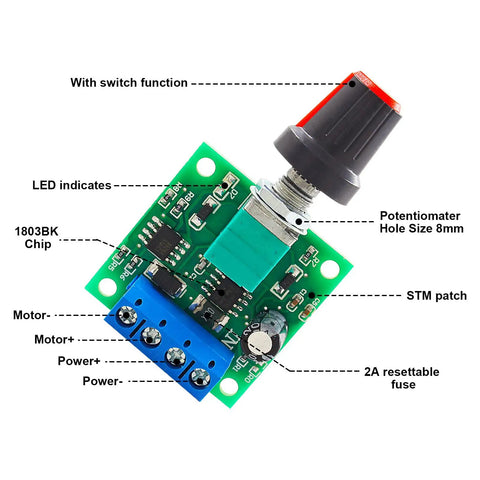 3 Pack Pwm Motor Speed Controller Dc 1 8v To 12v Mini Switch Rc Car Throttle Dial with LED and potentiometer, compact circuit design.
