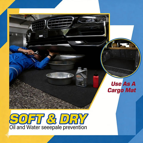 Oil Spill Mat For Garage Floor 60 By 72 Inches Waterproof Under Car Protector Heavy Duty Washable Oil Change Mat in use