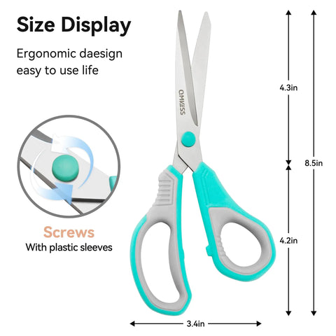 All Purpose Heavy Duty Scissors Eight Point Five Inch 3 Pack Workhorse For Office School And Home shown with 8.5in size display