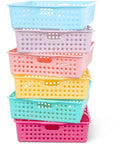 Stack of six packed Six Pack Plastic Turn In Paper Trays Set For Classroom Storage And Office Organization In Pastel Colors