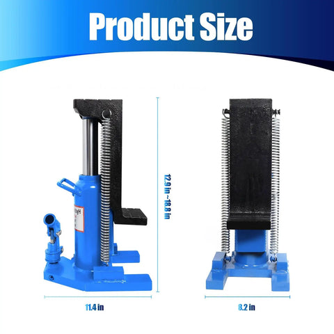 Workhorse Hydraulic Toe Jack That Makes Lifting Hefty Loads Feel Like No Sweat Up To 20 Ton Capacity Smoothly Adjusts From 12 To 18 Inches side view showing dimensions 11.4in x 8.2in