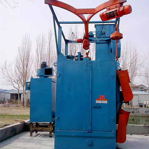 Hook Type Shot Blasting Machine For Motorcycle Parts And Components, Boss Grade Surface Prep For Frame Parts, Engine Casings, And Wheel Rims, Workshop Ready For Motorcycle Manufacturing And Assembly Shops in blue
