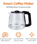 12 Cup Drip Coffee Maker With Glass Carafe 1.9 Qt Auto Shutoff Auto Pause Removable Filter Basket in Black and Silver