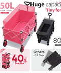 Pink Collapsible Wagon With Heavy Duty Frame 330 Lb Capacity Big All Terrain Wheels And Large 29 In L X 18 In W X 14 In H Storage Foldable Utility Cart With Drink Holders For Groceries Haul Tools Beach Gear compared to smaller black cart