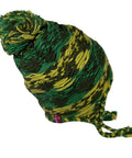 Cozy Winter Wool Knit Beanie With Fleece Lined Earflaps For Cold Weather Ski And Mountaineering, side view, green-yellow design.