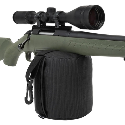Eliminator Cylinder Front Bag Filled For Shooting Stability, Grab And Go Portable Web Handle, Black under rifle scope