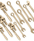 Must-Have Non-Sparking Tool Set 11-Piece Aluminum Bronze Kit With Combination Wrenches 23mm To 32mm, British Style Pipe Wrenches