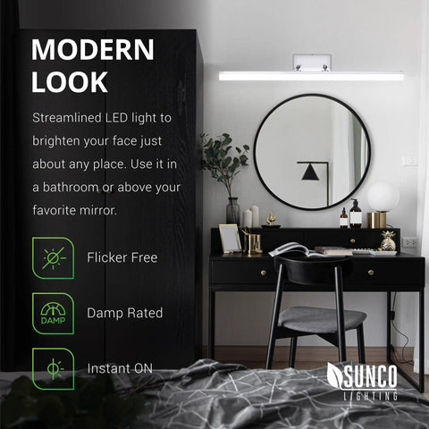 Modern Vanity Light Fixture For Bathroom, LED Bar Lights 15W Equal To 100W over a makeup table with a round mirror