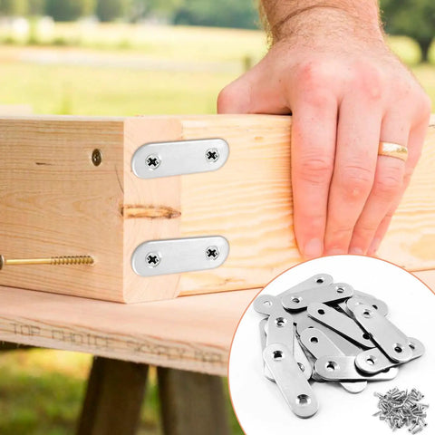 Heavy Duty Straight Corner Braces Forged From Top Shelf Stainless Steel Metal Frame Anchors used on wood project with screws.