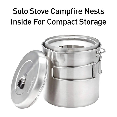 Two Pot Stainless Steel Camp Stove Set With Three Liter And One And A Half Liter Pots, Vent Holes And Silicone Coated Tabs For Easy Release