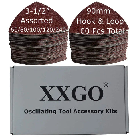 Pro Grade Triangle Oscillating Multitool Sanding Pads Set, 90 mm 3-1/2 Inch, 100 Pcs Assorted Grit 60 80 100 120 240, Aluminum Oxide, Hook and Loop, Fits Triangle Pads For Wood Metal Plaster Polishing and Smoothing