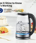 2L Glass Electric Kettle With 1500W Fast Boil Auto Shutoff LED Light BPA Free Borosilicate Glass Stainless Steel Interior on counter