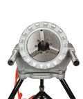 Heavy Duty Pipe Threading Power Drive And Stand Compatible With Ridgid 41855 42360, front view with steel spindle and metal body.