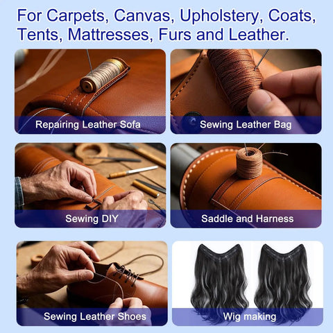 Heavy Duty Upholstery Repair Kit With Extra Strong Sewing Thread And Hand Needles for leather and canvas projects illustration