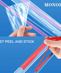 Top Shelf Clear Self Adhesive Wall Corner Protectors Keep Door Frames Cabinets And Baseboards Looking Crisp While Battling Daily Nicks Perfect Diy Project Pick 31 5 By 1 18 Inch - demonstration of easy peel and stick application.