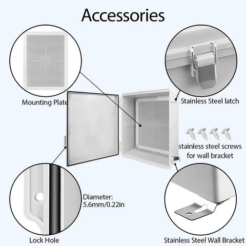 Detailed view of IP67 Waterproof Electrical Junction Box With Hinged Cover And Stainless Steel Latch showing accessories.