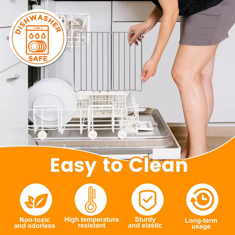 Person placing Air Fryer Wire Rack For Cuisinart TOA 60 65 70 in dishwasher, showing its stainless steel construction and easy cleaning.